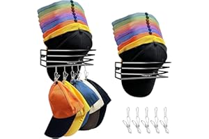 Spaclear Hat Organizer, 2 Pack Wall Mount Hat Racks for Baseball Caps with 10 Hat Storage Clips, Compact Baseball Cap Organizer for 30 Caps Storage