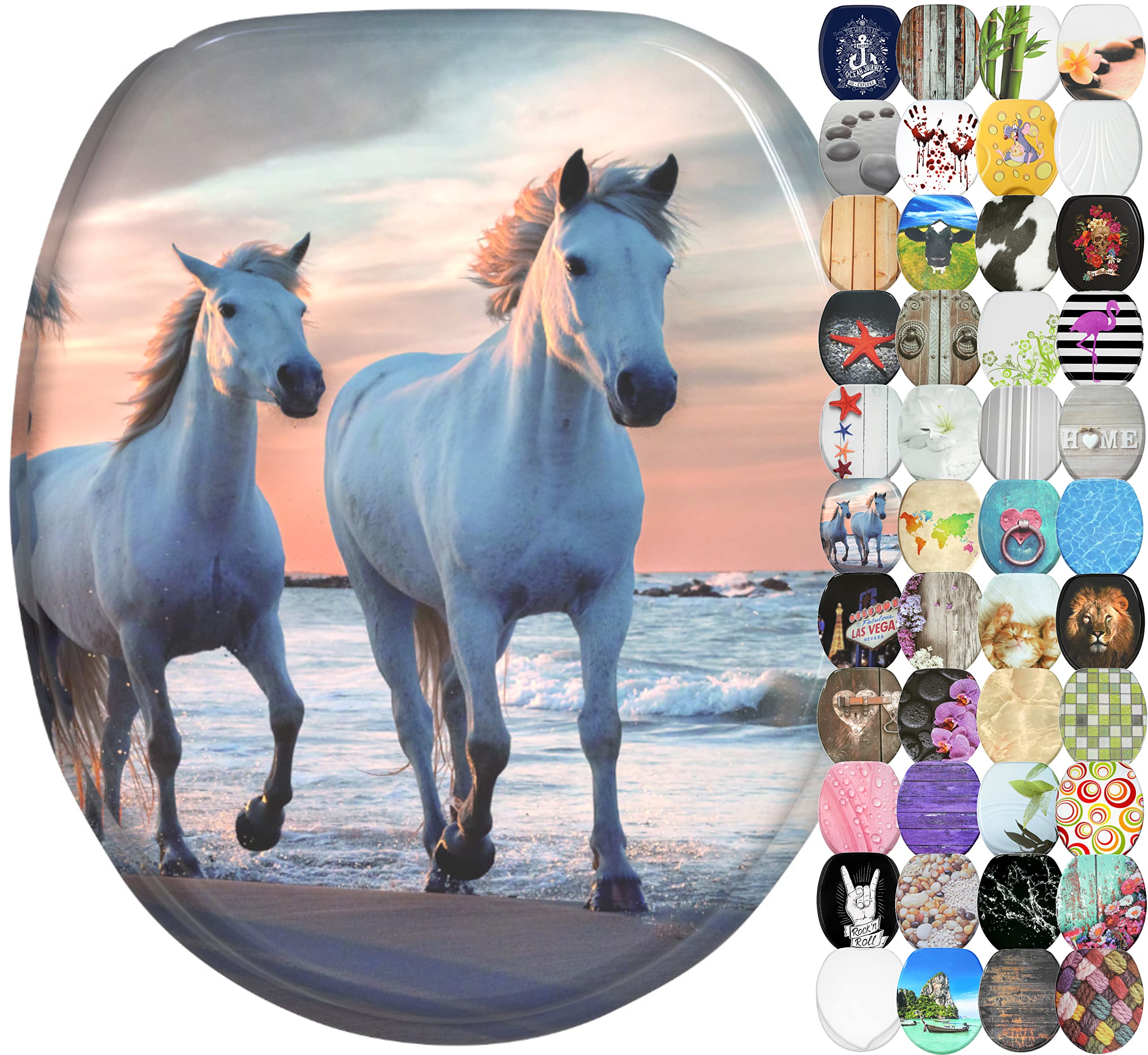 Sanilo Soft Close Toilet Seat, Wide Choice of Beautiful Toilet Seats, Stable Hinges, Easy to Mount (Horses)