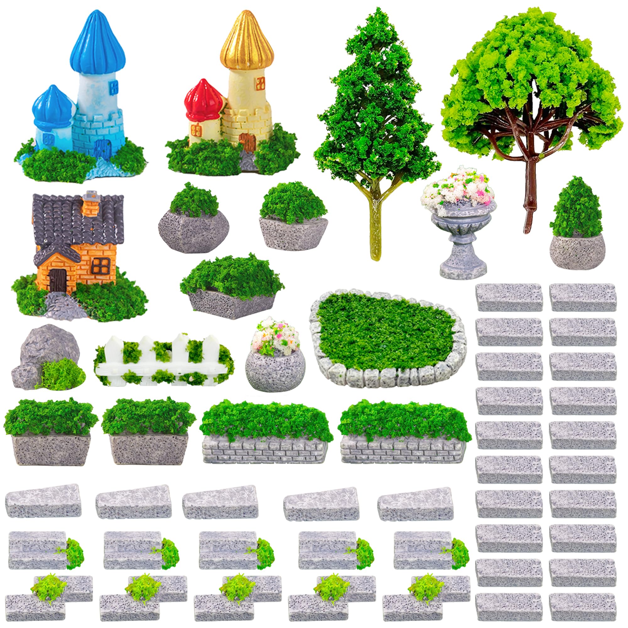 Cayway 53 PCS Fairy House Diorama Accessories & Mini Model Trees, Outdoor Decoration Supplies for DIY Craft Garden Decoration