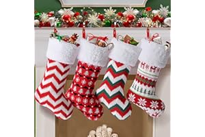 CYSINCOS Knitted Christmas Stockings 18 inch 4 Pack Large Kids Stocking Bags Hanging Socks for Christmas Decor Decorations