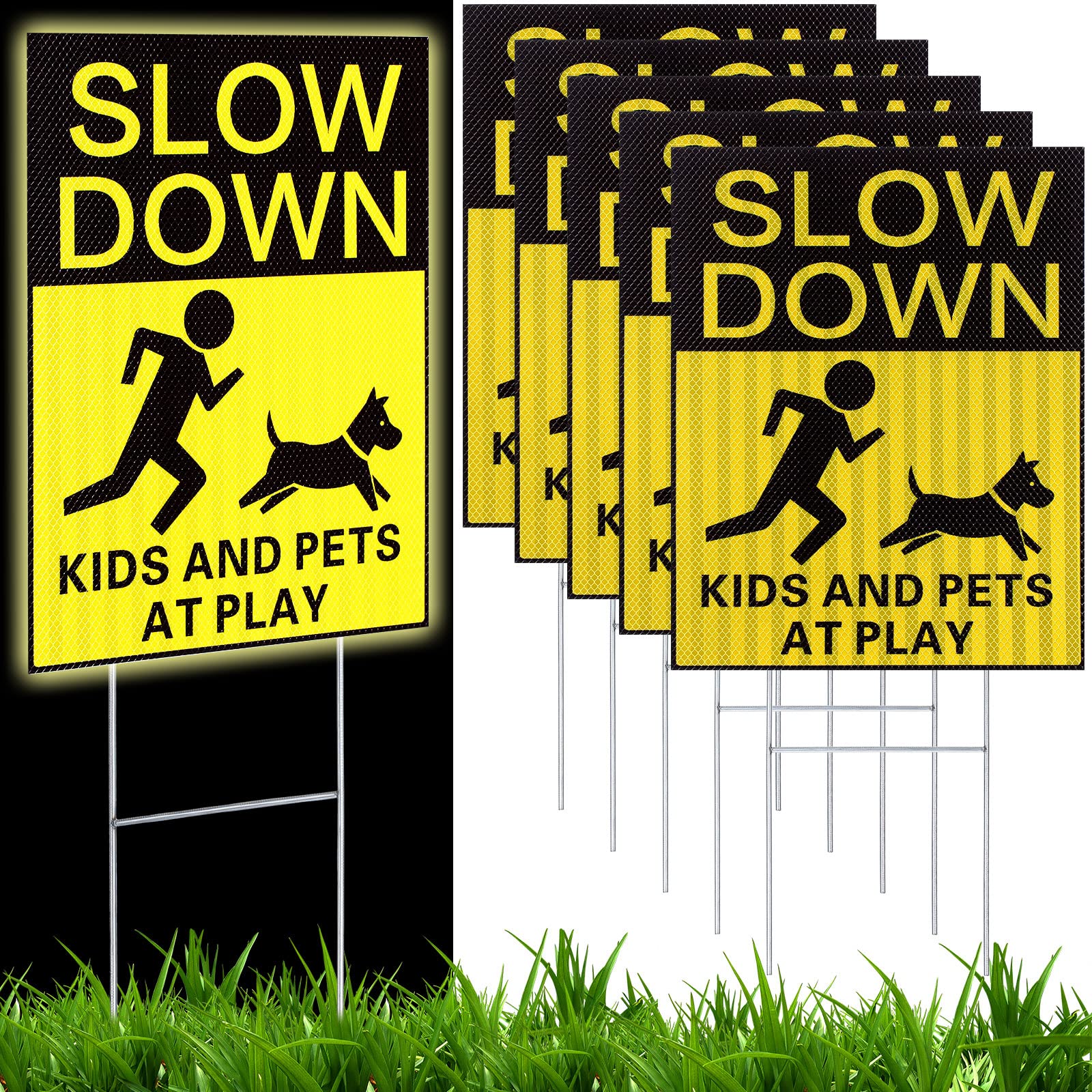 Keep your street safer with this Set of 3 Double Sided 12x16 Inches Please Slow Down Signs - a powerful reminder to drive like your child lives here. Designed for high