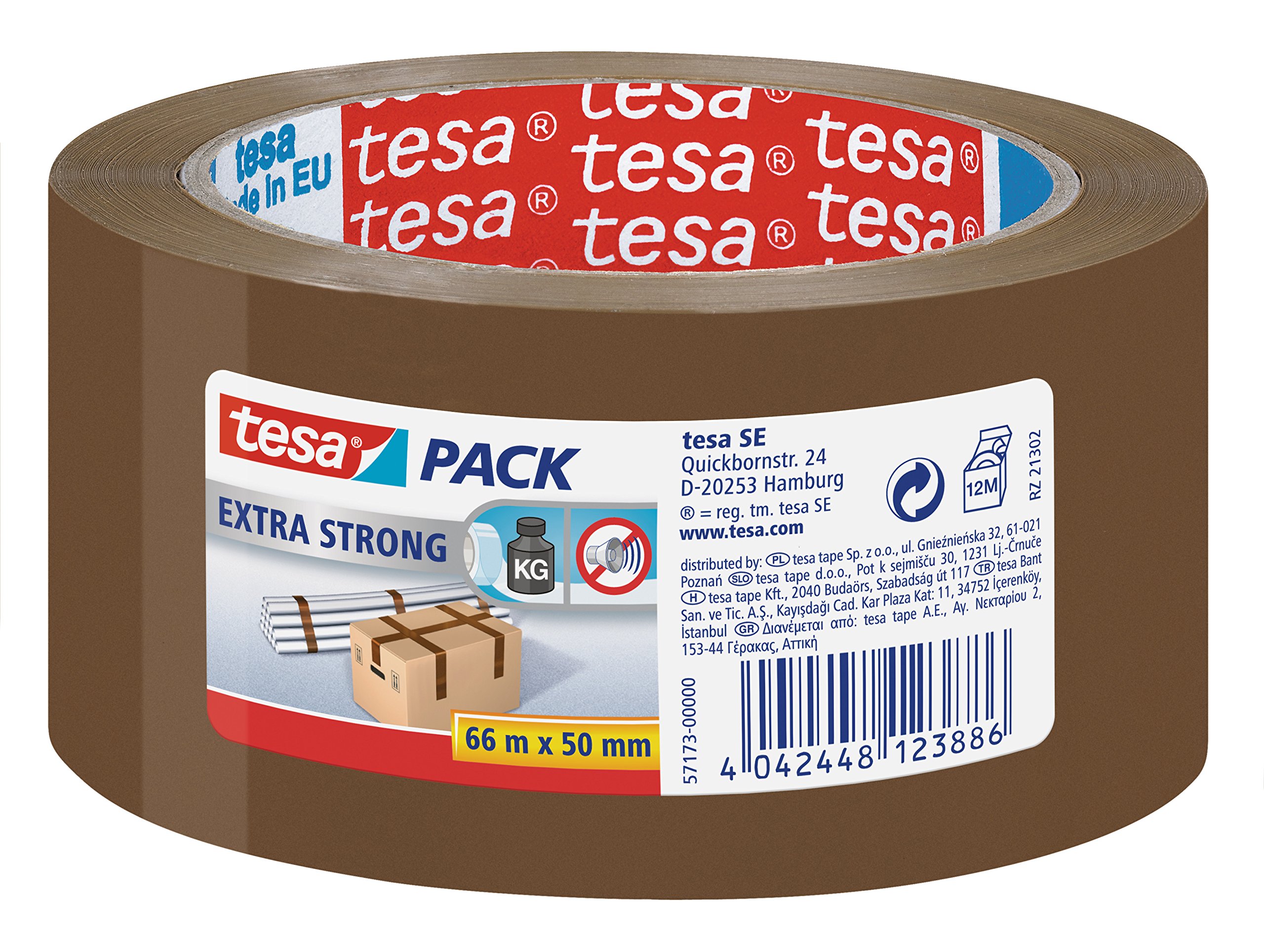 tesa Packing Tape Extra Strong PVC Packaging Tape for Heavy Parcels and Boxes, 66 m x 50 mm - Brown, 6 Rolls