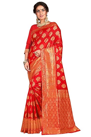 Womens Kanchipuram Art Silk Saree With Unstitched Blouse Piece