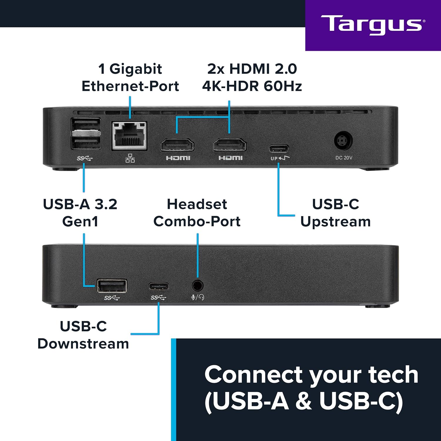 Targus Universal Docking Station, USB-C DV4K Supporting Dual Monitors, with 65W Power Delivery - Image 5