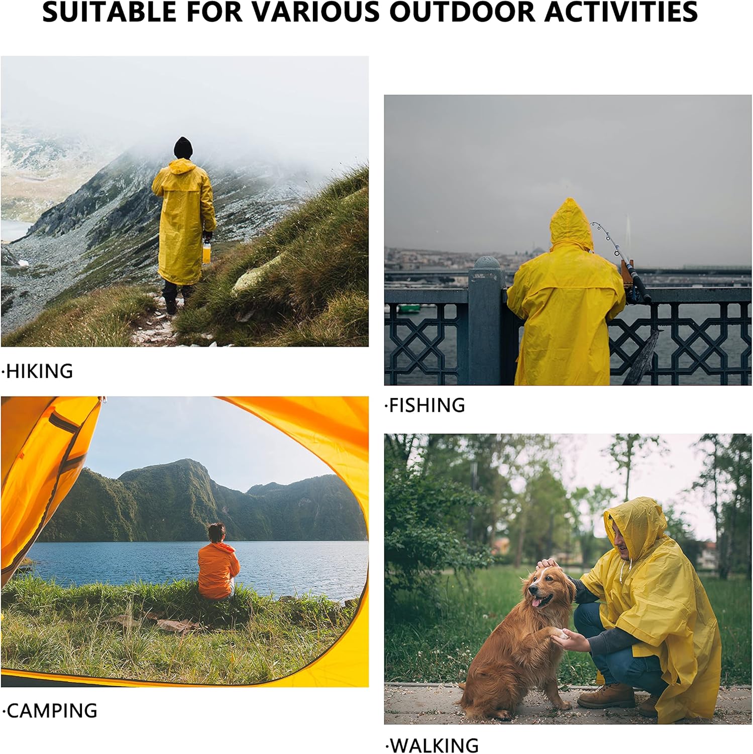 Little Donkey Andy Portable EVA Raincoats for Adults, Reusable Emergency Rain Ponchos with Hood Rain Gear Jacket: Clothing