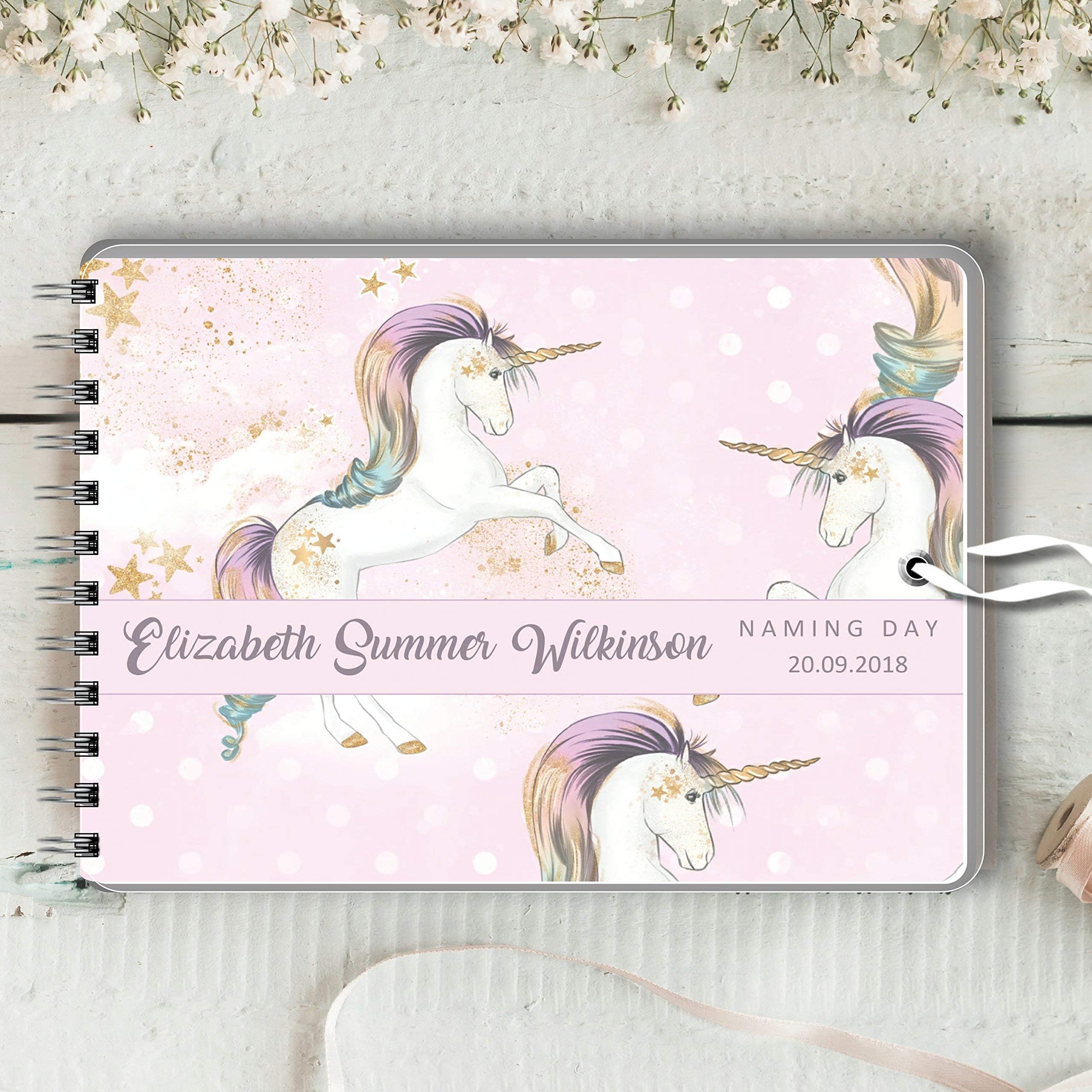 Personalised Guest Book Unicorn, Naming Day, Birthday, Baptism, Baby Shower, Christening, Wedding, 2 Sizes available