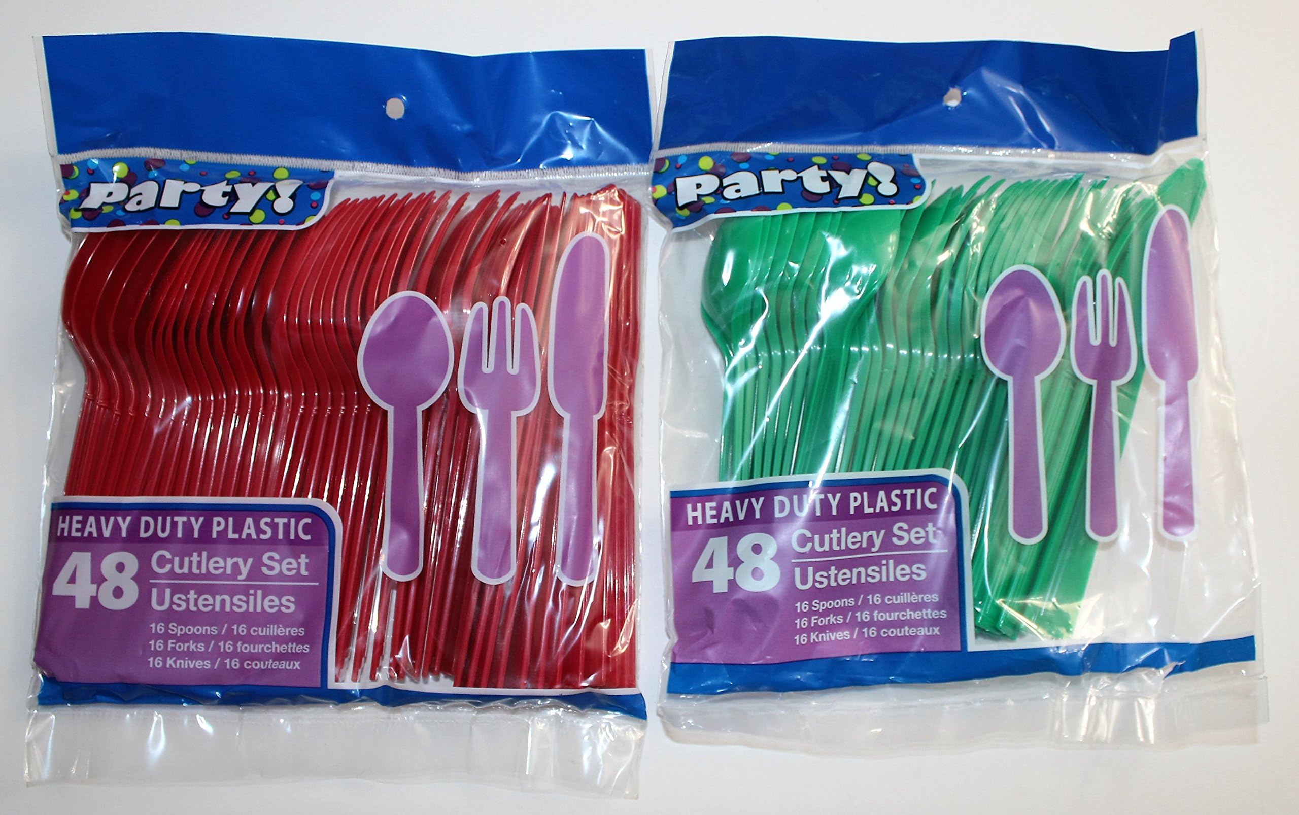 Christmas Holiday Disposable Forks, Knives and Spoons - Red & Green - 96 pieces total