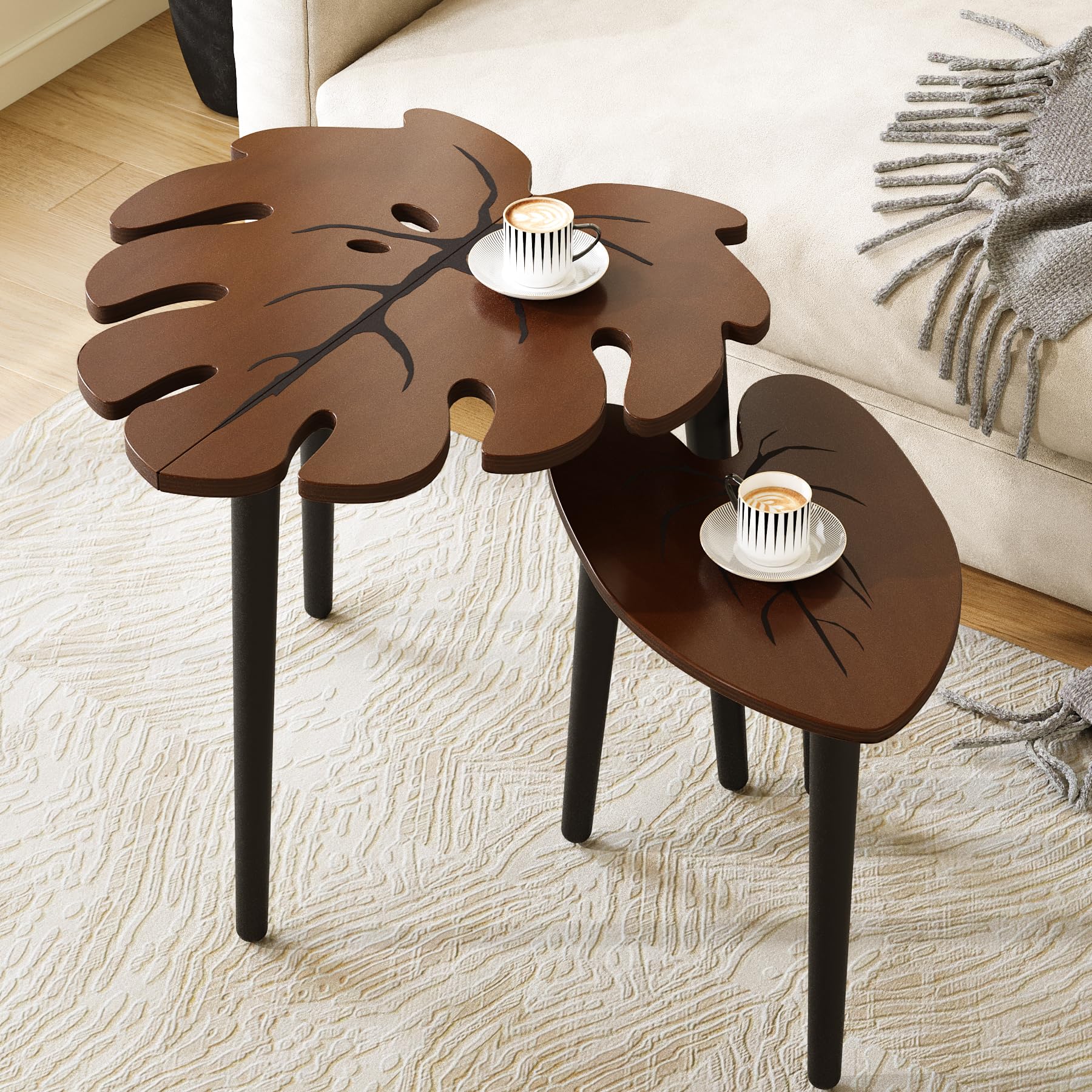 BAMEOS Monstera Leaf Nesting Tables Set of 2, Small