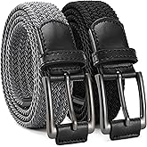 CHAOREN Stretch Belt Men 2 Pack - 1 3/8" Braided Golf Belts For Men - Casual Elastic For Pants and Jeans