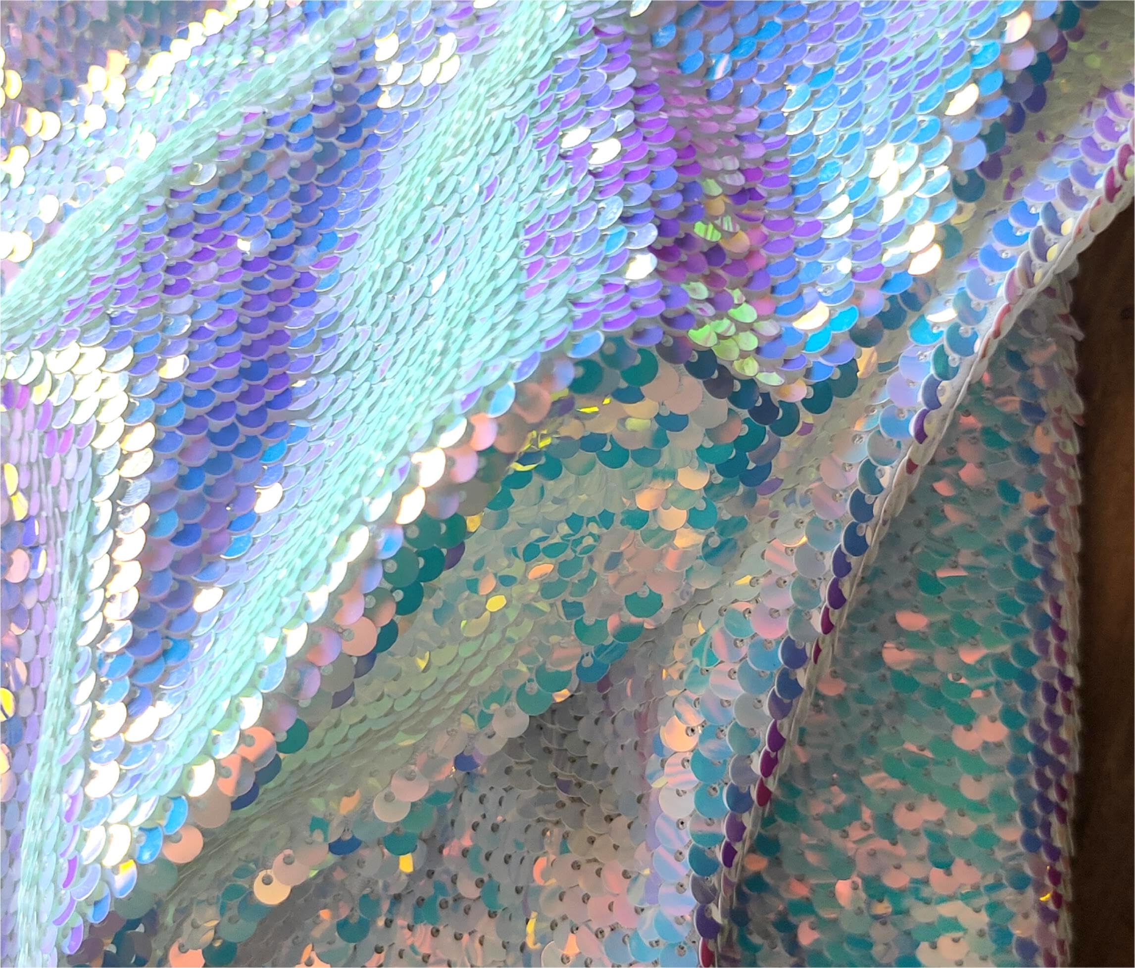 Sensory Wall Sequin Flip Fabric for Kids,0.2" Large Sequins Sensory Graffiti Fabric,Tactile Stimulation,Reversible Mermaid Fabric by The Yard (0.5yard(18"*49"), Mermaid Magic White)