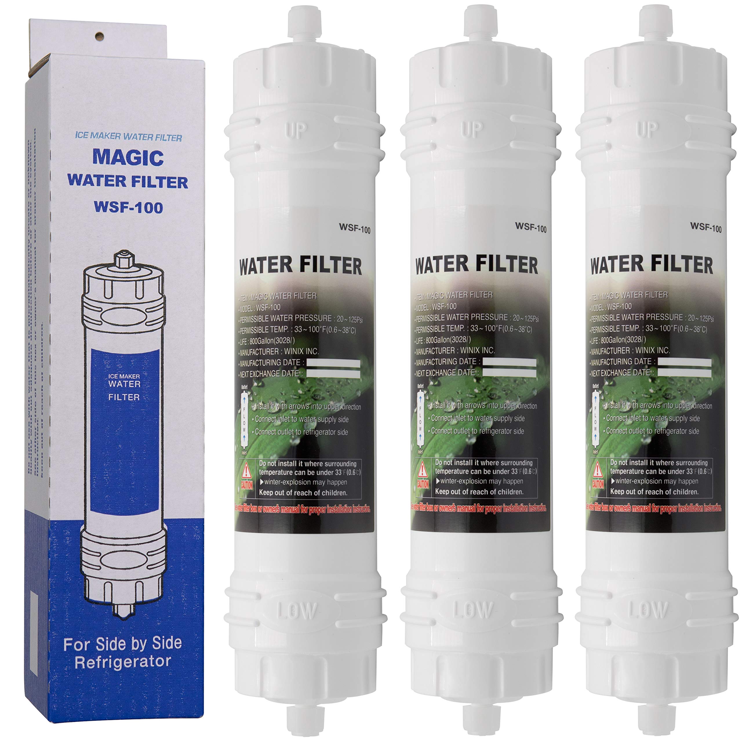 Magic Water Filter External Water Filter for American Fridge Freezer, Pack of 3 (WSF-100, Removes Impurities, Plastic, 31.0 cm x 18.0 cm x 6.0 cm, WQA Certified)