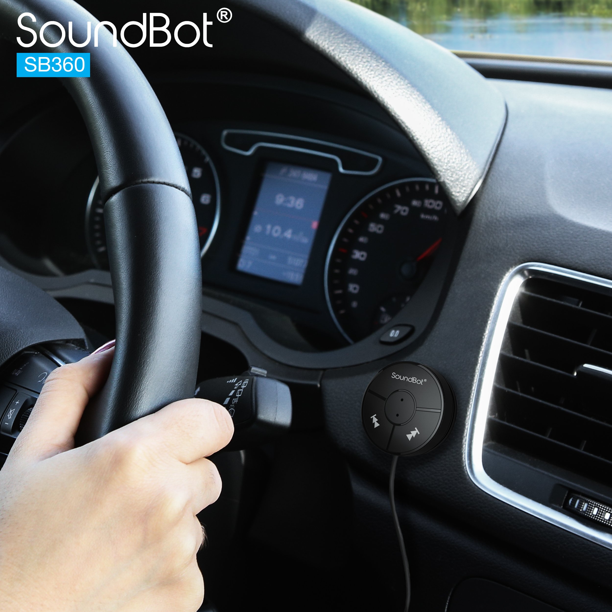 Soundbot SB360 Bluetooth Car Kit Wireless Universal Receiver Transmitter Hands-Free Talking & Music Streaming Dongle w/ 10W Dual Port 2.1A USB Charger + Magnetic Mounts + Built-in 3.5mm Aux Cable