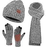 FZ FANTASTIC ZONE Mens Winter Knit Hat Beanie Long Neck Scarf Touchscreen Gloves Set Fleece Skull Caps Gifts for Men Women