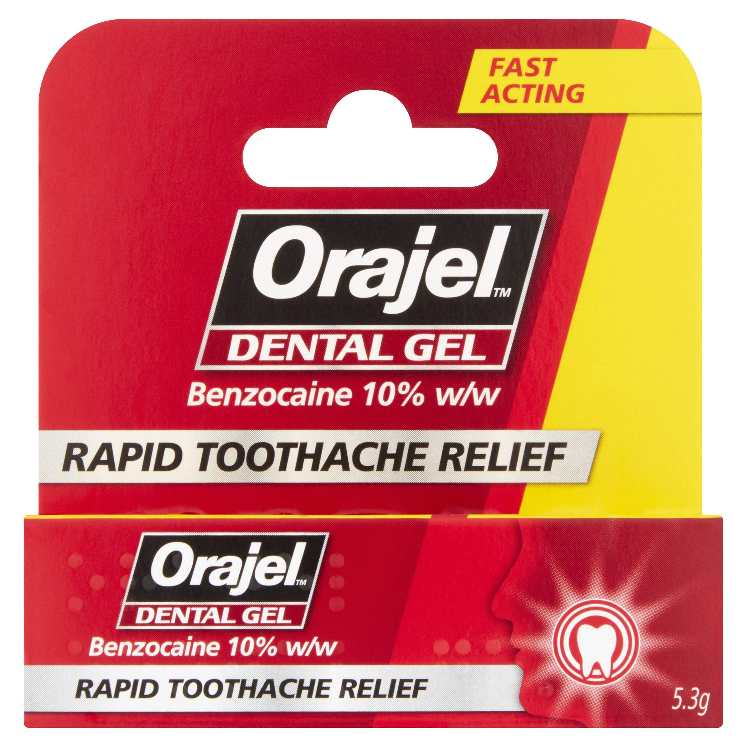Orajel Dental Gel for Rapid Toothpain Relief - Benzocaine 10% w/w, Fast-Acting Dental Pain Relief Formula, 5.3g