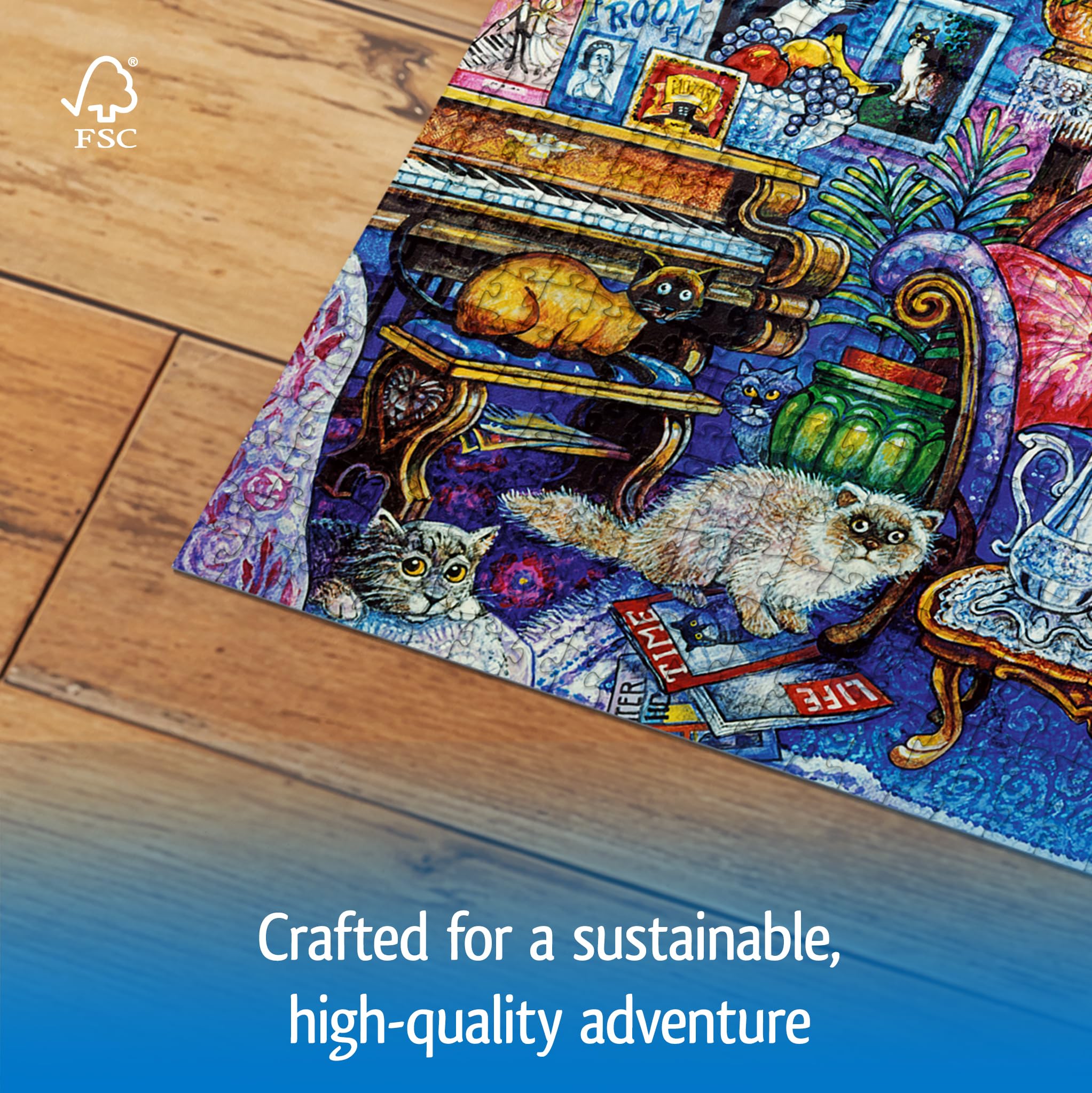 Wonder Forge Cats in The Blue Room 1000 Piece Jigsaw Puzzle for Adults | Unique, Perfectly-Fitting Pieces | Fun, Vibrant Imagery | Amazon Exclusive