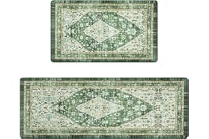 Collive Boho Kitchen Mat, Cushioned Anti Fatigue Kitchen Rug Set, 2 Piece Non-Skid Waterproof Kitchen Mats for Floor, Comfort Heavy Duty Standing Mat for Kitchen, Laundry, Office, Desk