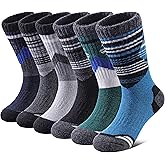 Yebing Kids Merino Wool Hiking Socks Boys Girls Toddlers Winter Warm Thermal Thick Cushion Boot Crew Gift Socks 6 Pairs