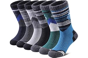Yebing Kids Merino Wool Hiking Socks Boys Girls Toddlers Winter Warm Thermal Thick Cushion Boot Crew Gift Socks 6 Pairs