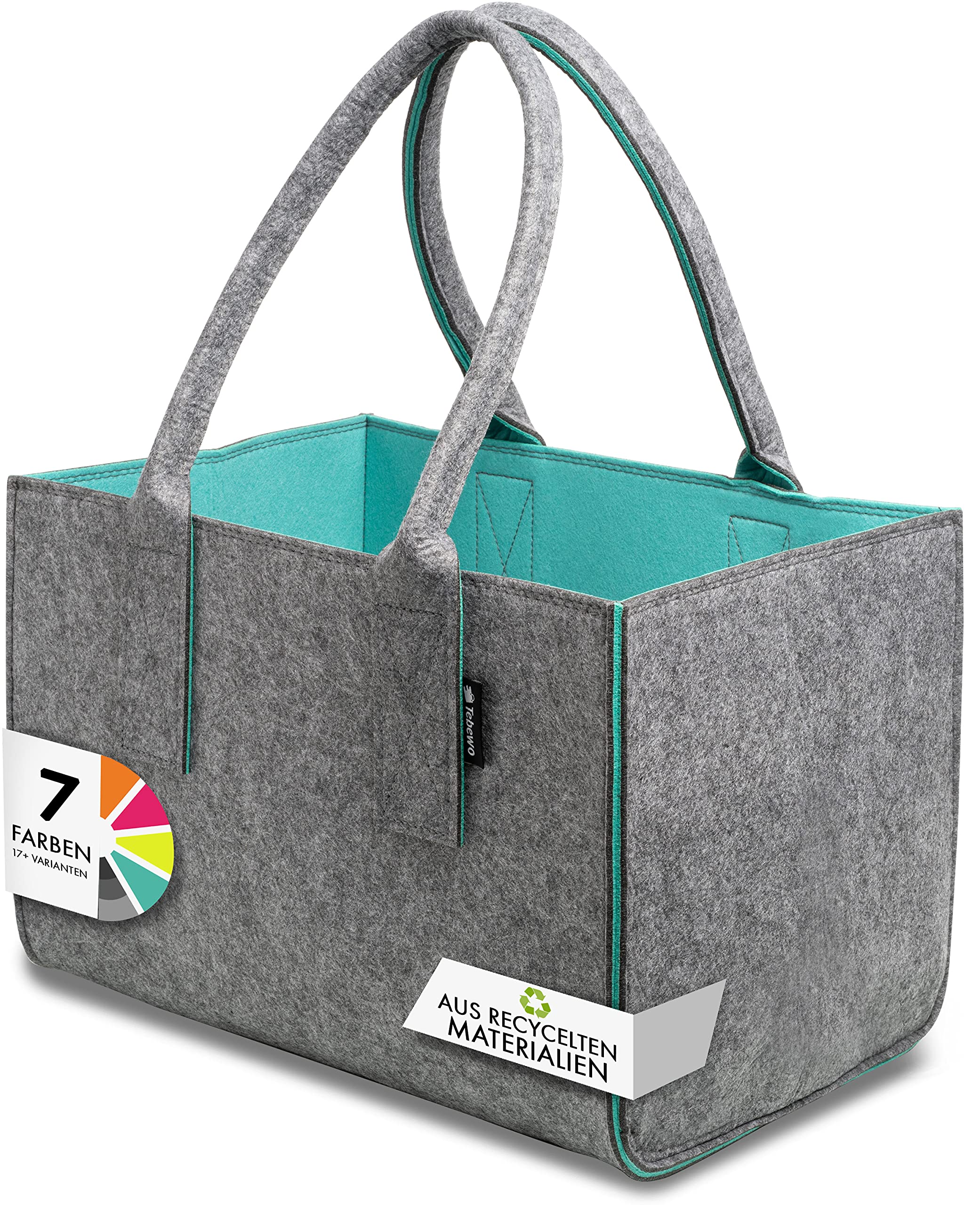 Tebewo Premium Felt Bag, Large Shopping Bag with Handle, Shopping Basket, Carry Bag Also for Toy Storage, Dark Grey/Turquoise