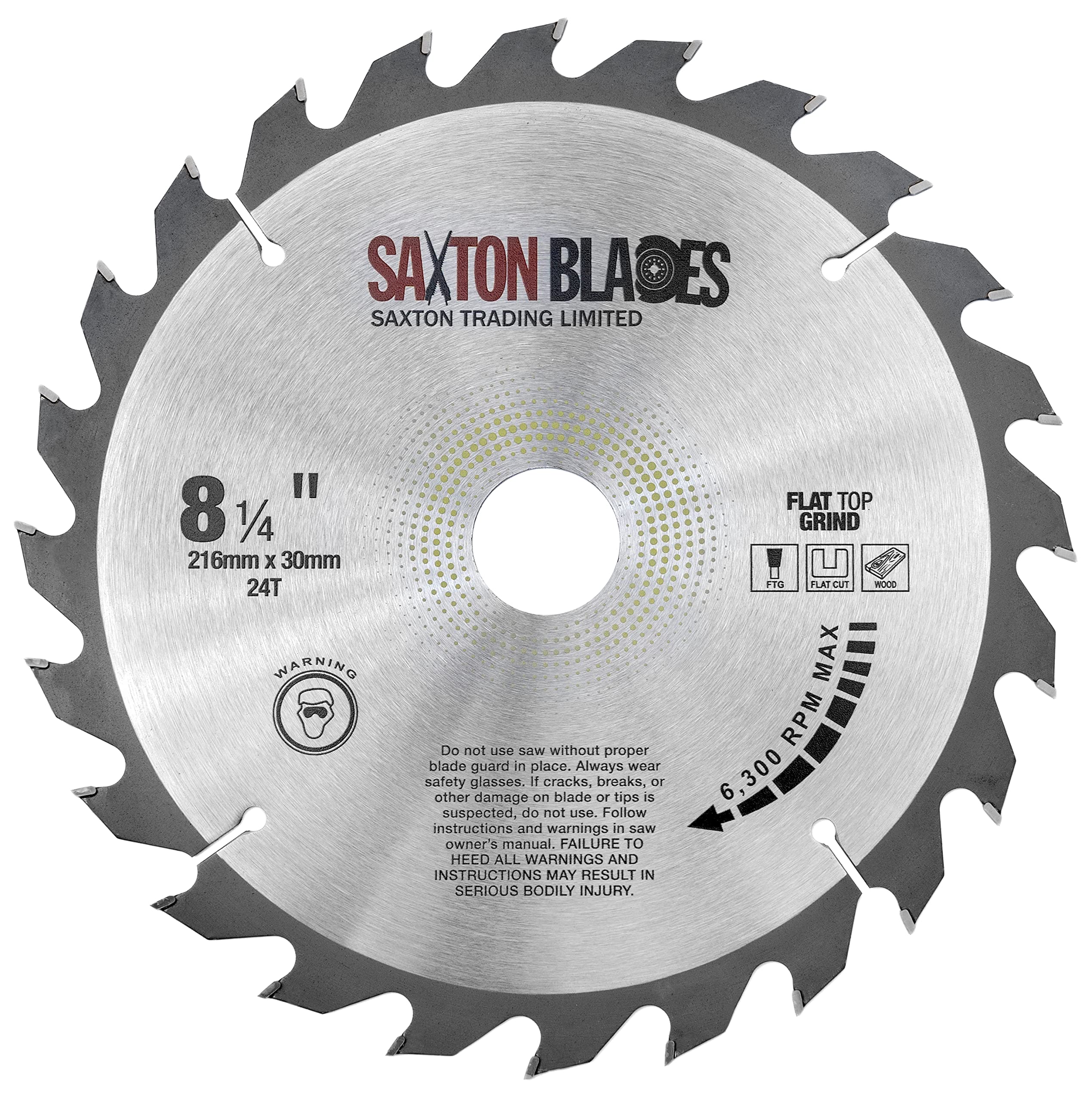 Saxton Flat Top TCT Circular Saw Blade 216mm x 24T x 30mm Bore + rings fits Bosch Makita etc
