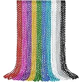 YAXINRUI 30 PCS Mardi Gras Beads, Party Beads Necklaces for Mardi Gras, Christmas, St. Patrick's Day, Party Favors, Metallic Colorful Throw Beads Accessories in 10 Colors