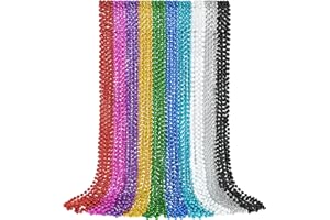 YAXINRUI 30 PCS Mardi Gras Beads, Party Beads Necklaces for Mardi Gras, Christmas, St. Patrick's Day, Party Favors, Metallic Colorful Throw Beads Accessories in 10 Colors