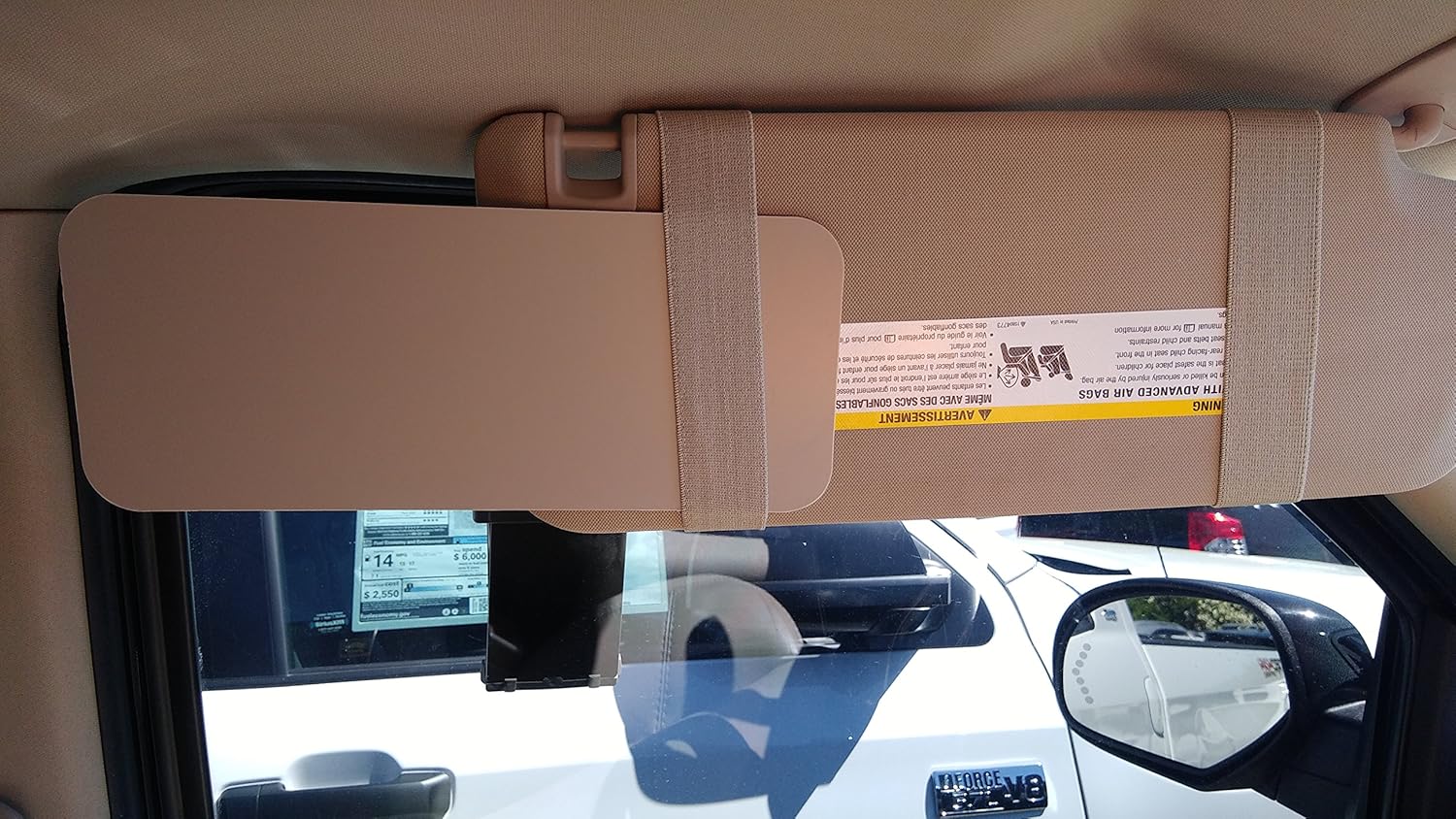 Visormates Side Window Sun Visor Extenders 5x12 Tan with Tan Straps to