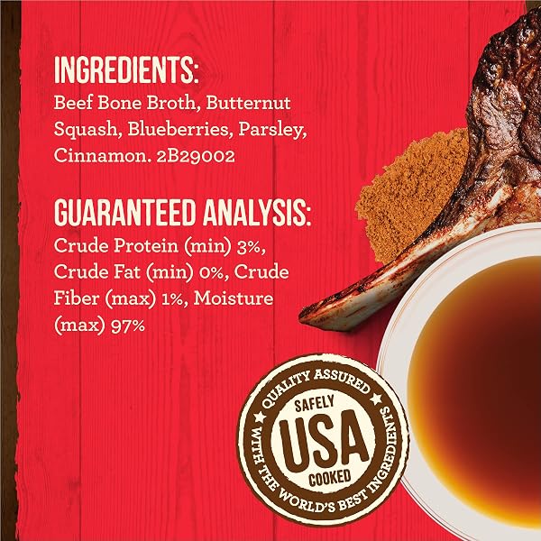 MERRICK GRAIN FREE BONE BROTH, PREMIUM HUMAN GRADE AND GLUTEN FREE DOG AND CAT FOOD TOPPER POUCHES, BEEF – 16 OZ. POUCH
