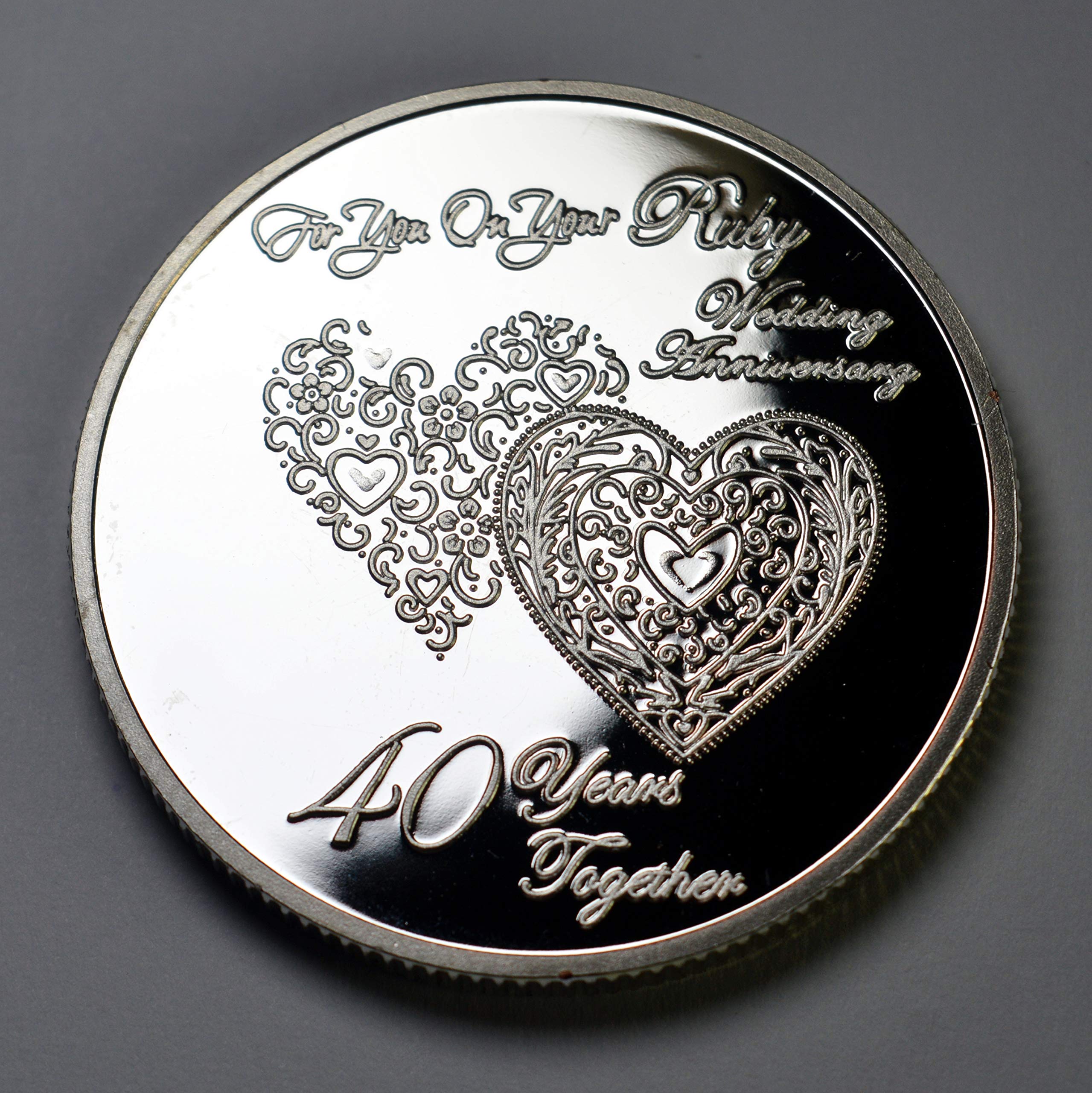The Commemorative Coin Company Beautiful 40th RUBY WEDDING ANNIVERSARY Silver Commemorative in Capsule. Gift/Present/Congratulations. 40 Years Together
