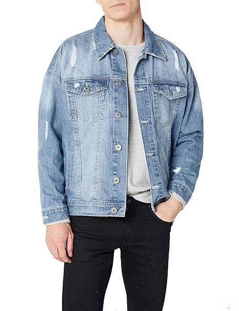 Urban Classics Herren Jacke Jeansjacke Ripped Denim Jacket im Used Look