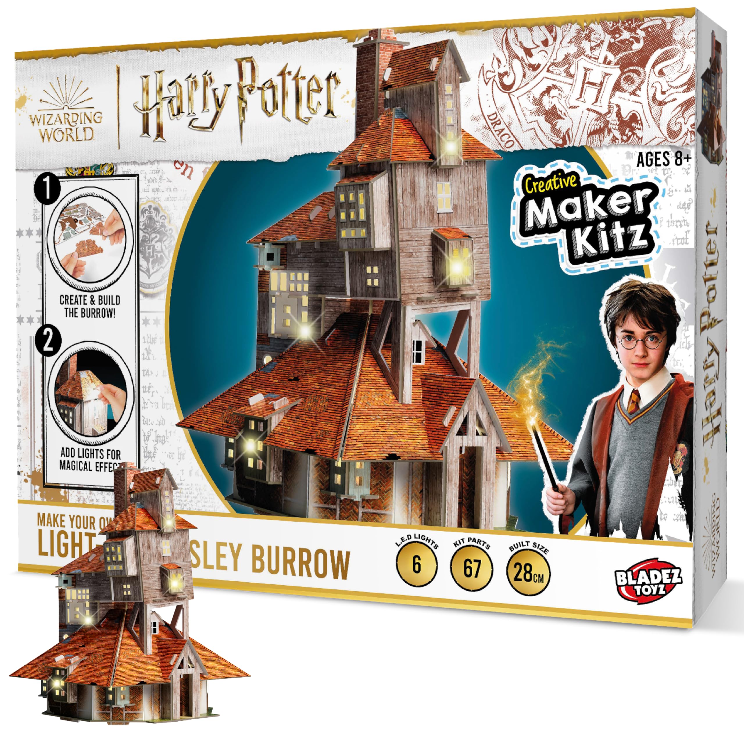 BLADEZ Harry Potter Toyz Make Your Own Light-Up Weasley Burrow - Build & Light Iconic Family Home with LED Lights - Official Harry Potter Gift for Kids - Art Set for Kids 8-12 & STEM Craft Kit