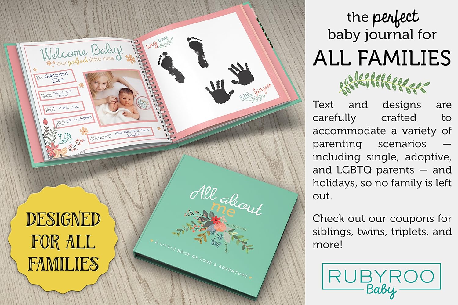 RubyRoo Baby First Year Baby Memory Book & Baby Journal. Baby Shower & Keepsake for New Parents to Record Photos & Milestones. Five Year Scrapbook & Picture Album for Boy & Girl Babies. (Floral) : Baby
