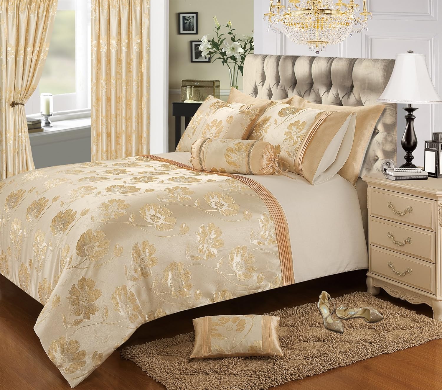 Intimates Home Bedding Store Premium Double Bed Jacquard Gold/Cream