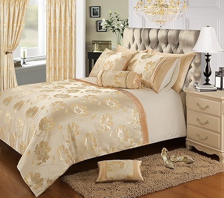 Intimates Home Bedding Store Premium Jacquard Gold Cream Floral