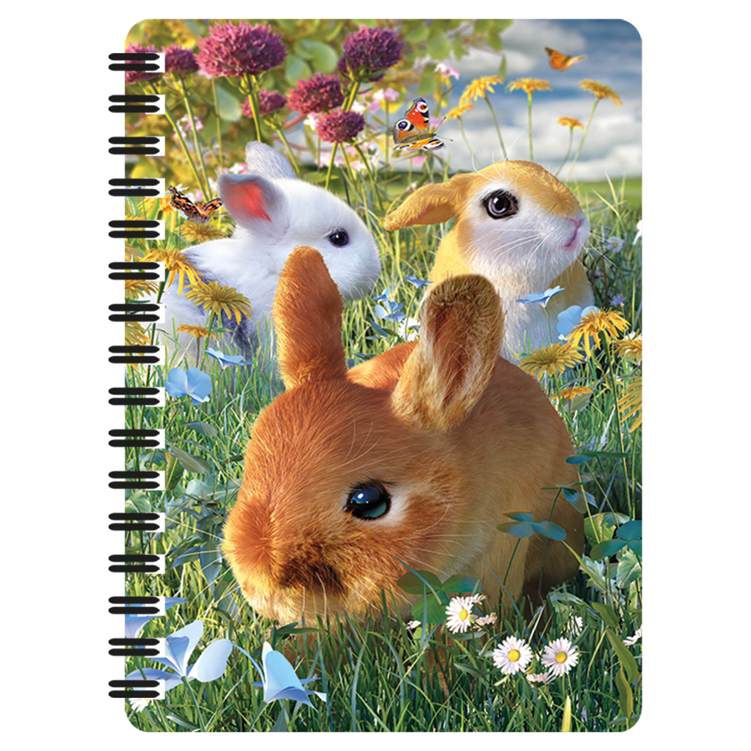 3D LiveLife Jotter - Bunnies from Deluxebase. Spiral Bound A6 5.5x4in Small Notebook with 80 Plain Recycled Pages. Pocket Sized Animal Notepad, Journal or Drawing Book with Rabbit Cover