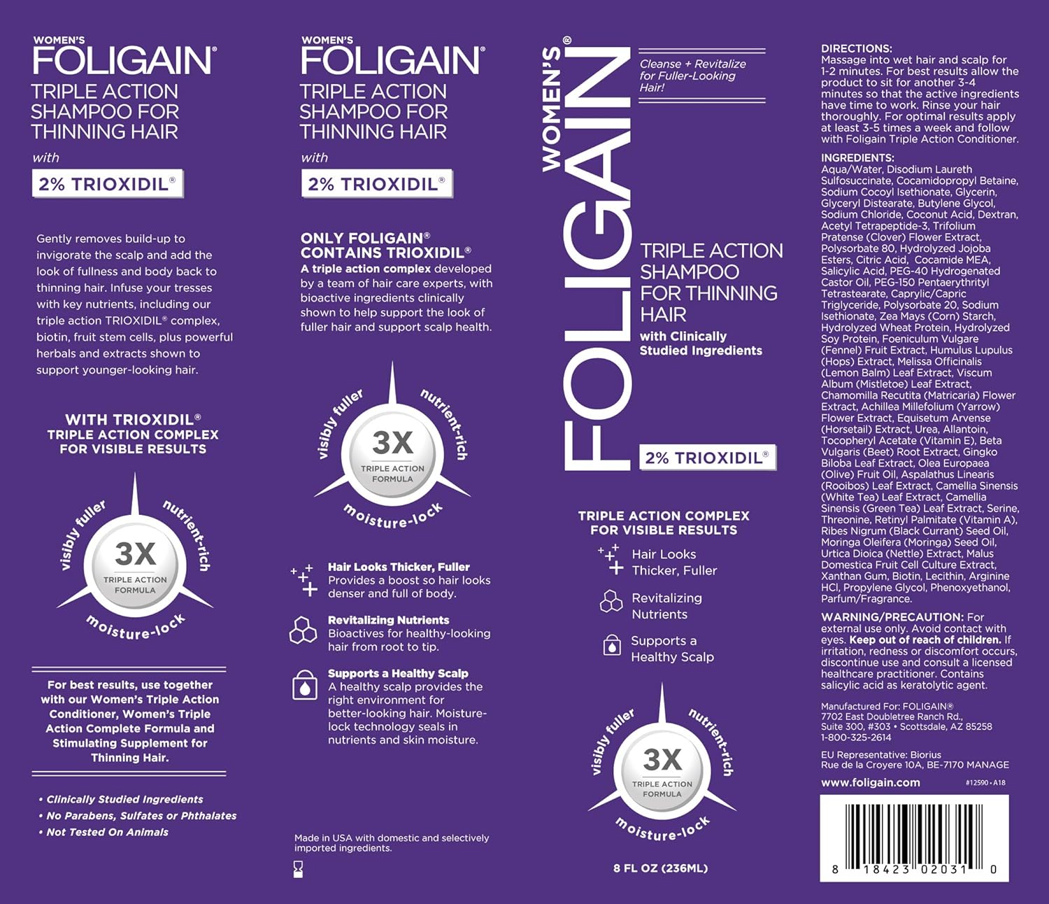 FOLIGAIN HAIR REGROWTH SHAMPOO For Women with 2% Trioxidil - Anti Hair Loss Shampoo, green, 236 ml (Pack of 1) - Image 3