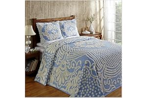 Better Trends 1 Piece Chenille Bedspread King Size 100% Cotton Chenille Bedspread Lightweight Bedding Floral Design Bedroom Decor Blue Florence Collection
