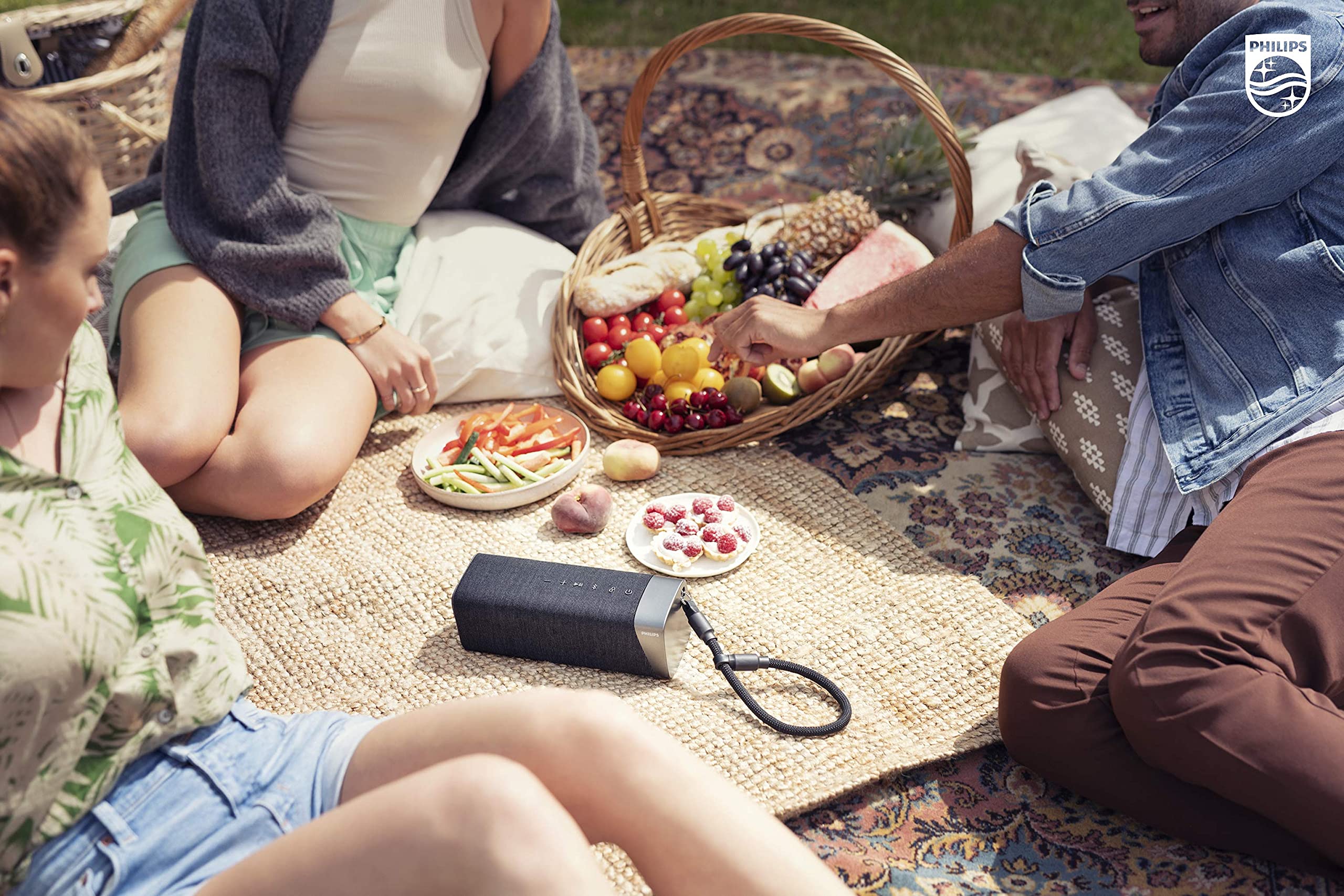 Philips S7505 Wireless Bluetooth Speaker with Built-in Power-Bank, Large Bold Sound, Up to 20 Hours Playtime, IPX7 Waterproof, Shower Ready, Large Size, Gray