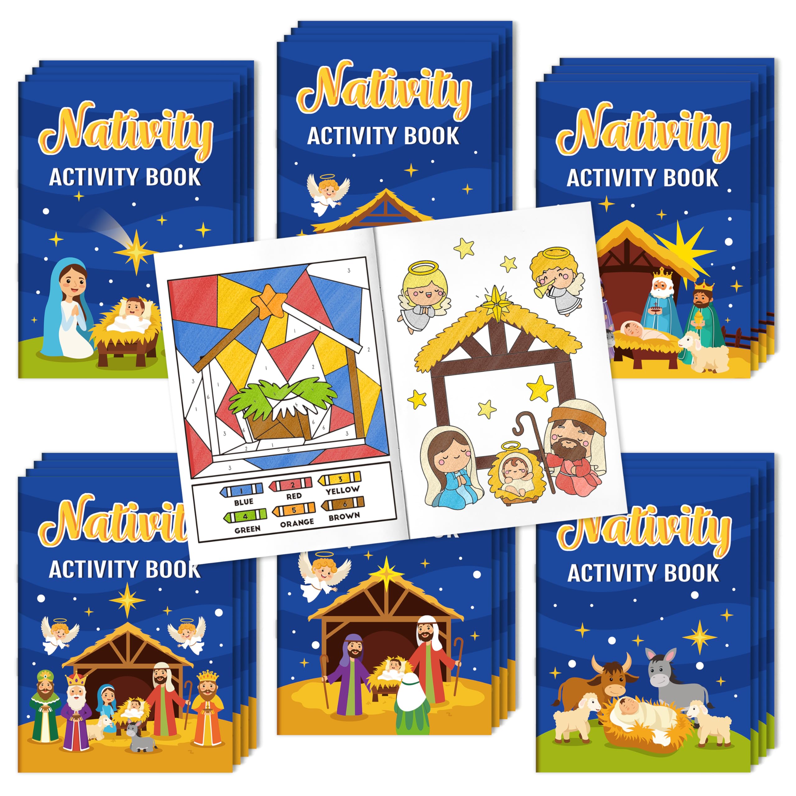 2OOYA 24PCS Nativity Coloring Activities Books for Kids, Merry Christmas Jesus Birth Coloring Games Books Bulk, Mazes & Word Search Games for Xmas Stocking Filler, Party Educational Gift School Prizes
