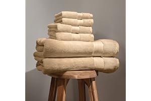 FABDREAMS 100% Organic Cotton Bath Towel Set | Bathroom Luxury Towel Set of 6 | GOTS Certified | Hotel Premium Towels | 700 GSM | 2 Bath Towels 30 x 56 | 2 Hand Towels 16 x 30 | 2 Wash Cloths 13 x 13 | Dune Tan