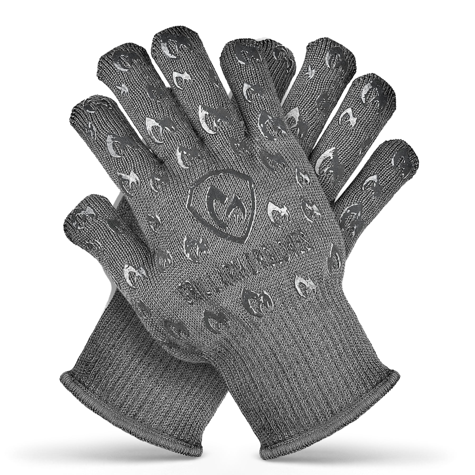 Oven Gloves with Fingers - 932°F Extreme Heat Proof and Cut Resistant Mitts for Kitchen, BBQ, Grill, Baking, Fire Pit - EN407 Certified with Non-Slip Silicone Grip and Cotton Lined for Comfort