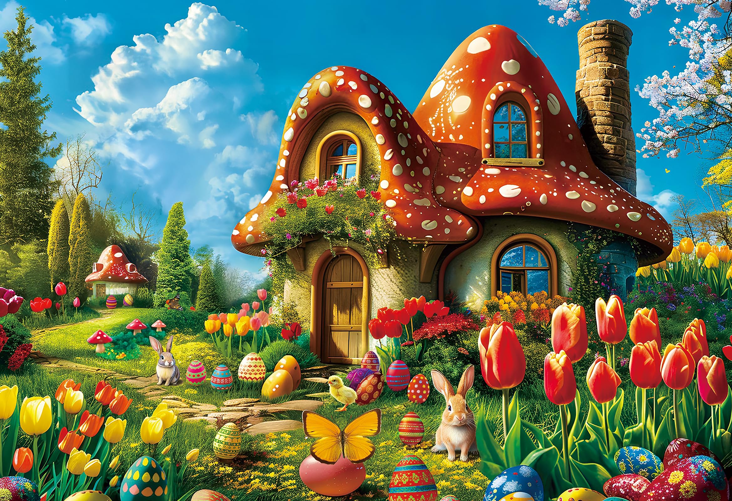 300 Piece Puzzles for Adults Kids - Easter Puzzles - Mushroom House Easter