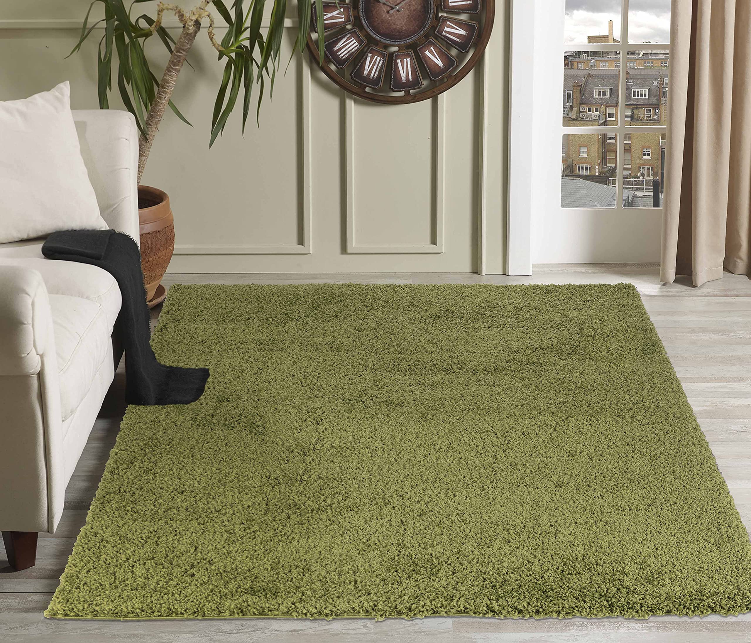 Serdim Rugs Living Room Shaggy Area Rugs, Polypropylene, Green, 200x290cm(6'7"x9'6)