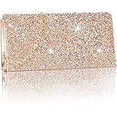 Larcenciel Women's Evening Handbags, Bling Rhinestone Purse w/Chain, Stunning Rose Gold Envelope Clutch Bag, Formal Shoulder Crossbody Bag for Prom, Bachelor Party, Wedding Cocktail Date,7.9x3.9x1.8in