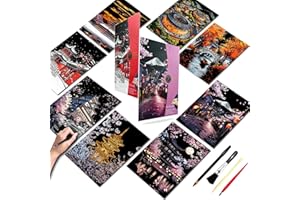 PAITUEND Scratch Art for Adults-Laser Scratch Painting Craft Kit (8 Sheets 16x11 in)|Foil Engraving Art Set|Stress Relief Gift for Travel Lovers,Craft Lovers|Creative Scratch Art Home Decor(Asian Series)