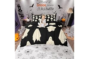 Castle Fairy Black Halloween Theme Decorations,Kids Halloween Ghost Printed Print King Size Duvet Cover for Teens Adults,Ghost Bedroom Decor Soft Comforter Cover with Zipper Closure(No Comforter)
