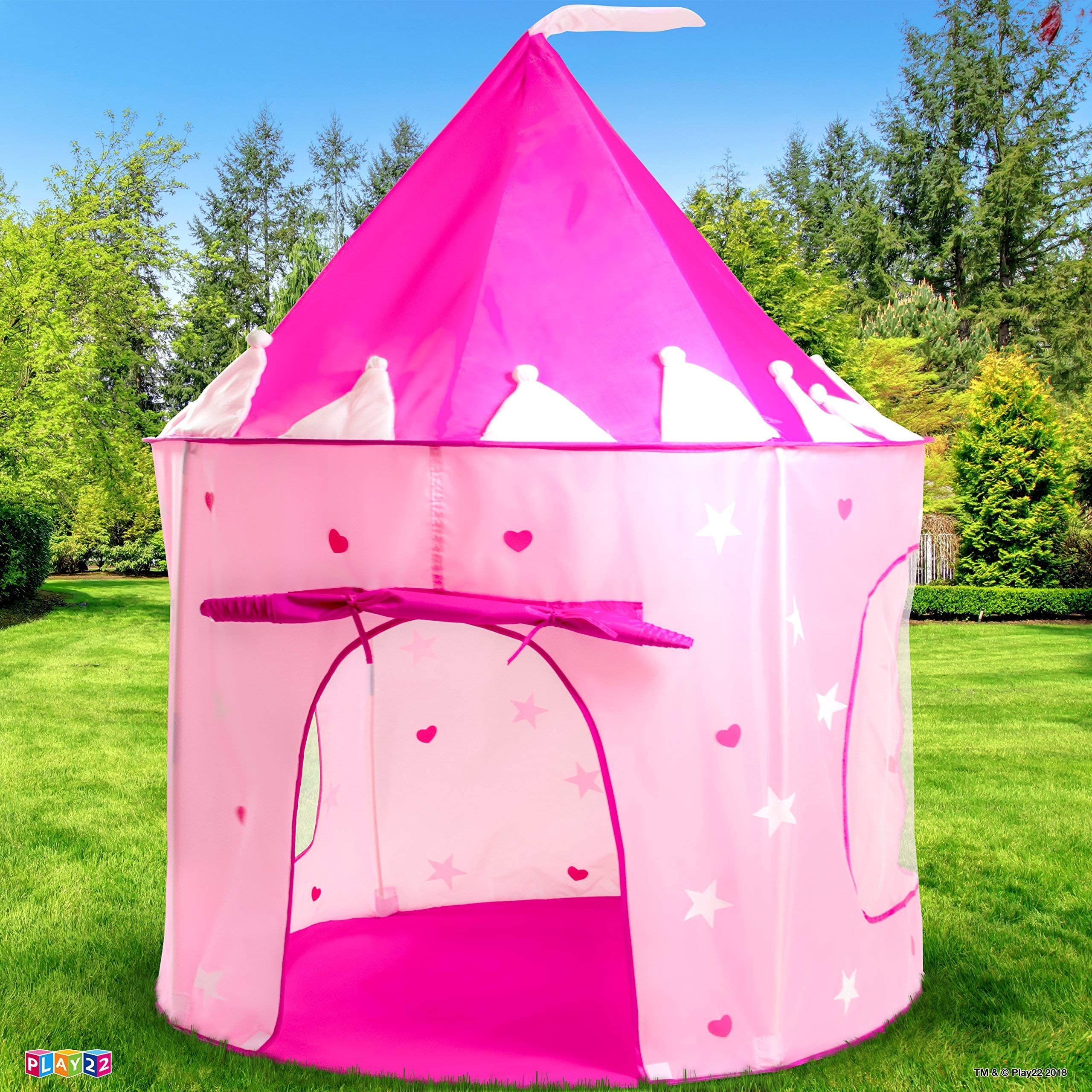 Play22 Play Tent Princess Castle Pink - Features Glow in The Dark Stars - Portable - Kids Pop Up Tent Foldable Into A Carrying Bag - Indoor and Outdoor Use - Original