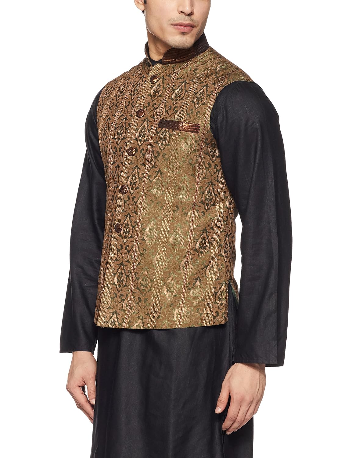 manu men's banded collar art silk jacket