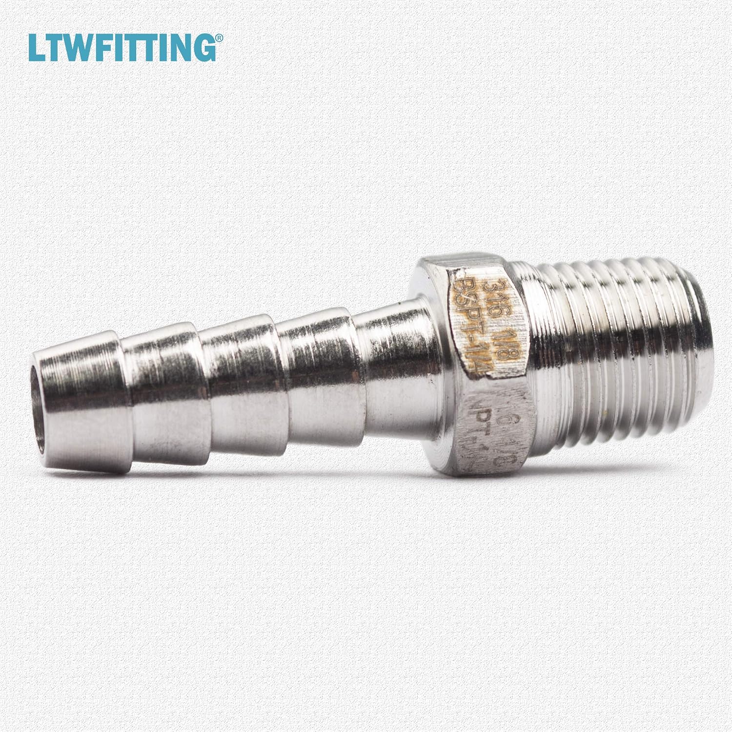 LTWFITTING Stainless Steel 316 Barbed Fitting Connector 1/8" Male BSPT x 1/4"(6mm) Hose Barb Fuel Gas Water (Pack of 5) - Image 3