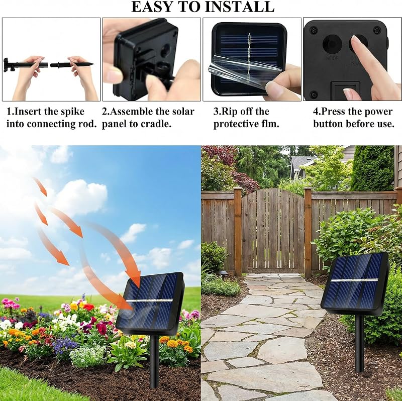 Guirlanda solar exterior, luzes solares de 11 m, flores exteriores, 60 LED, impermeável, 8 modos com memória, flores LED para jardim, terraço, varanda, festa, casamento, decoração de pátio